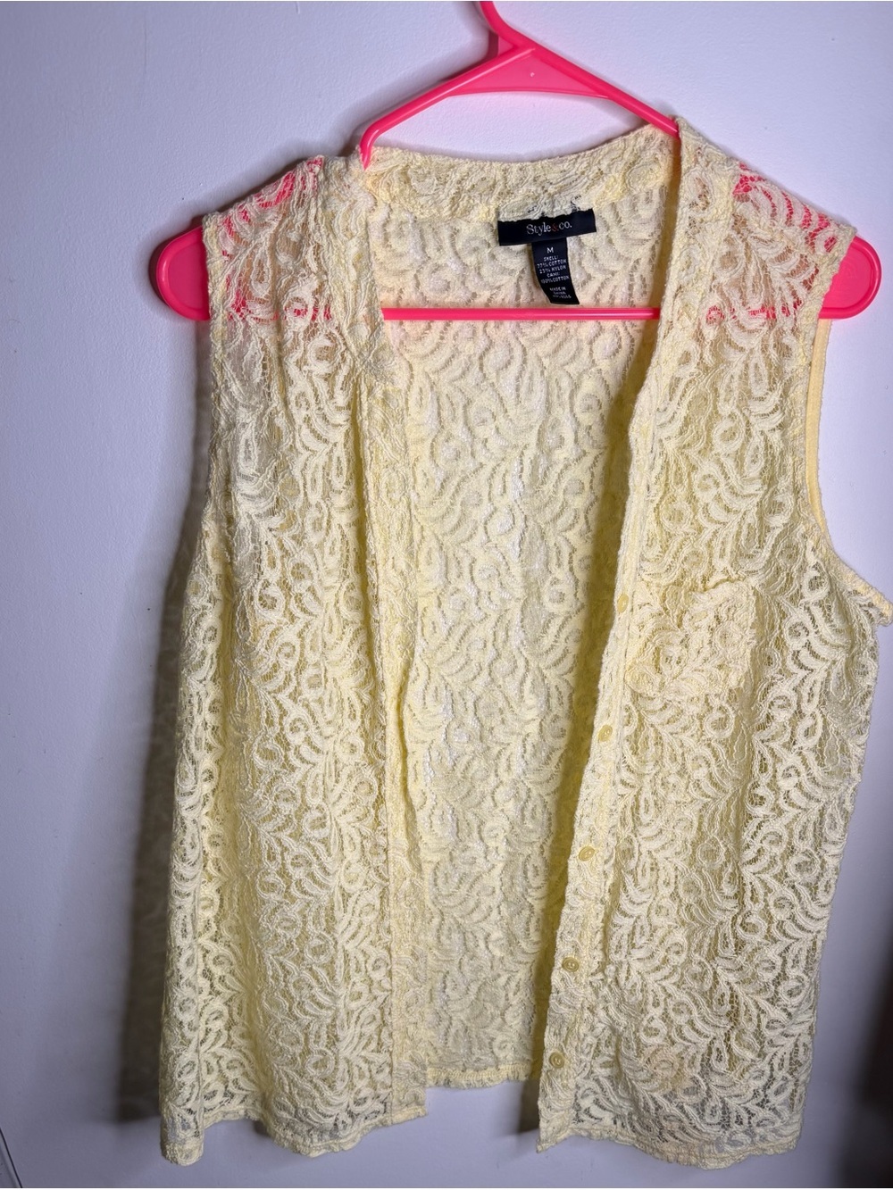 Style & Co. Pale Yellow Lace Sleeveless Button-Front Tunic